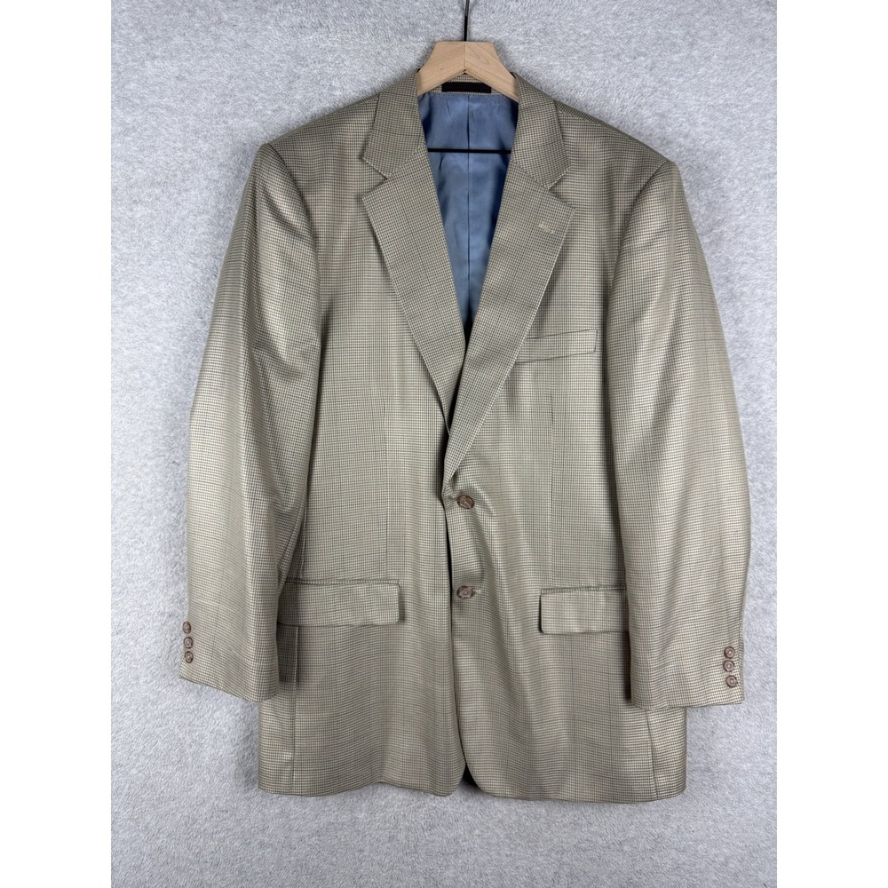Alan Flusser Blazer Mens 46L Beige Check Wool Silk‎ Blend Sport Coat Jacket
